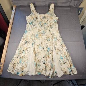 Disney Cinderella Floral Lace Sleeveless Dress Cream Blue XL Fit Flare